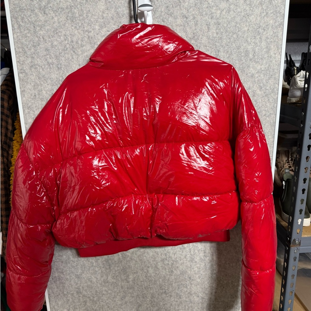 Primark Shiny Red Puffer Jacket View 3